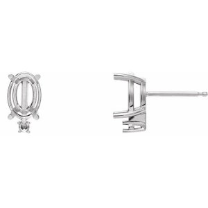 14K Gold Oval 4-Prong Accented Cabochon Earring Mounting Available in 6x4mm - 8x6mm