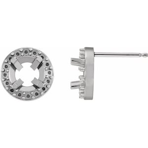 14K Gold Round Halo-Style Friction Post Earring Mounting Available in 3.4mm - 8mm