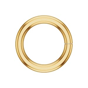 May include: A gold-colored, circular earring with a hinged opening. The earring is a seamless ring design, with a smooth, polished surface. The jewelry is set against a white background.