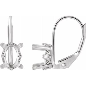 14K Gold Oval 4-Prong Scroll Lever Back Earring Mounting Available in 6x4mm - 8x6mm