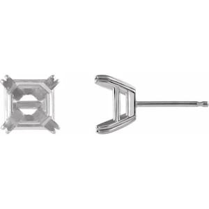 May include: A silver earring setting with a square bezel for a square-shaped gemstone. The setting has a post and a butterfly back.