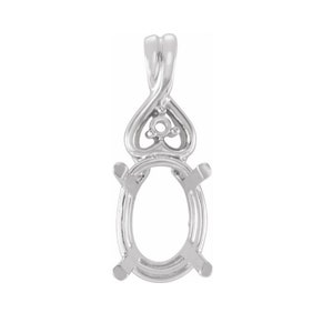 14K Gold Oval Accented Pendant Mounting Available in 8x6mm - 10x8mm