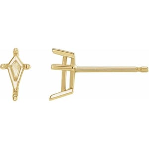 14K Gold Kite shape 4-Prong Earring Mounting Available in 5x2.25mm - 7x3mm