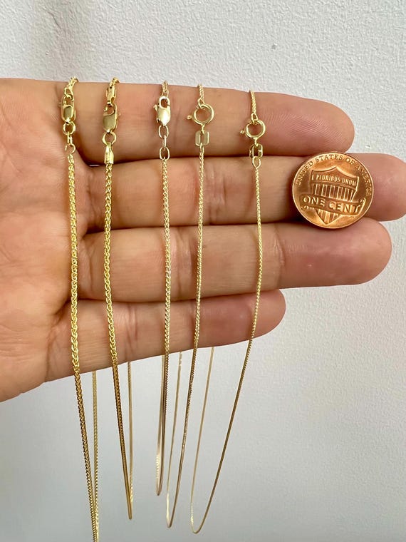 14k Gelbgold Weizen Kette 18 Zoll, Runde Weizen Halskette, 0,85 Mm - 1,80 Mm Dicke, Massivgold Kette Für Anhänger, Zarte Goldkette