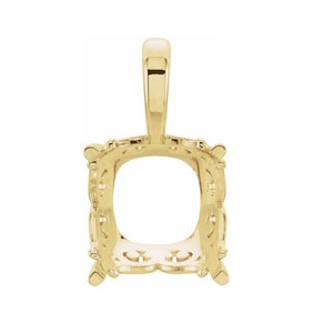 14K Gold Cushion 4-Prong Vintage-Inspired Scroll Pendant Mounting Available in 6mm - 12mm
