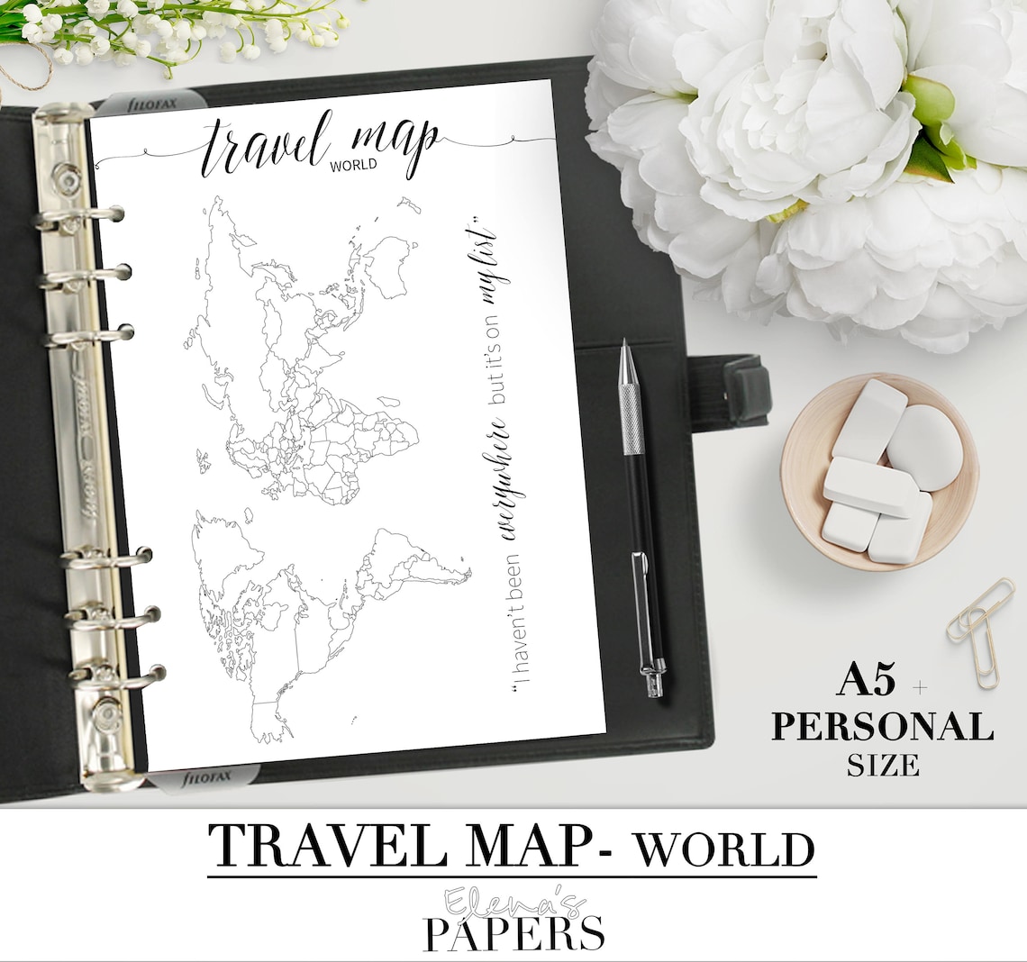 Printable TRAVEL WORLD MAP insert for your Personal A5 and | Etsy