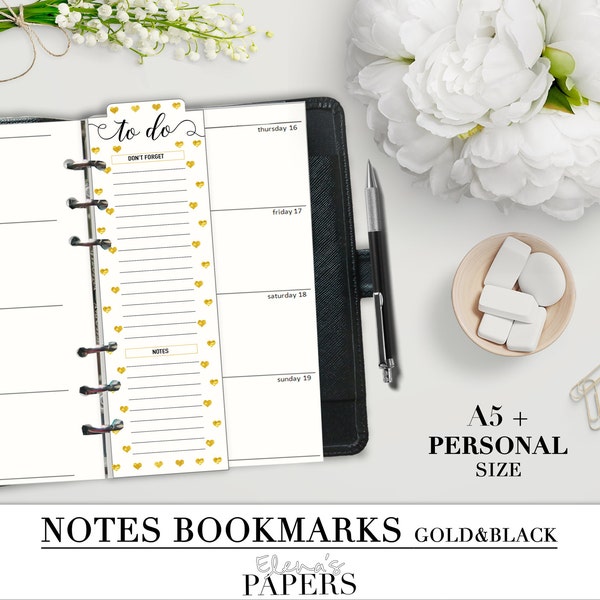 Printable To DO and THIS WEEK Bookmarks for your Personal, A5, Happy planner_Black & Gold_To do_ Don't forget_ Page Marker Filofax planner