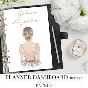 TABLERO imprimible para su tamaño Pocket, Personal, A5 y Carta Planner_Believe_Girl_woman_quote_Divider quote-Filofax_INSPIRATIONAL