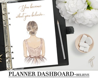 Printable DASHBOARD for your Pocket, Personal, A5 and Letter size Planner_Believe_Girl_woman_quote_Divider quote-Filofax_INSPIRATIONAL