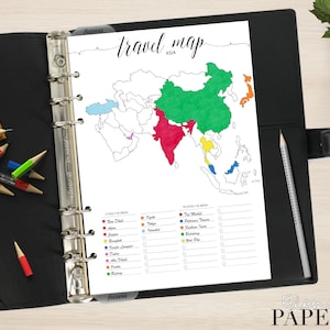 Druckbare REISE ASIEN KARTE Einlage für Ihren Personal, A5 und Letter Größe Planner_To color Trip to go_Vacation_Tracker city_Coloring Pdf