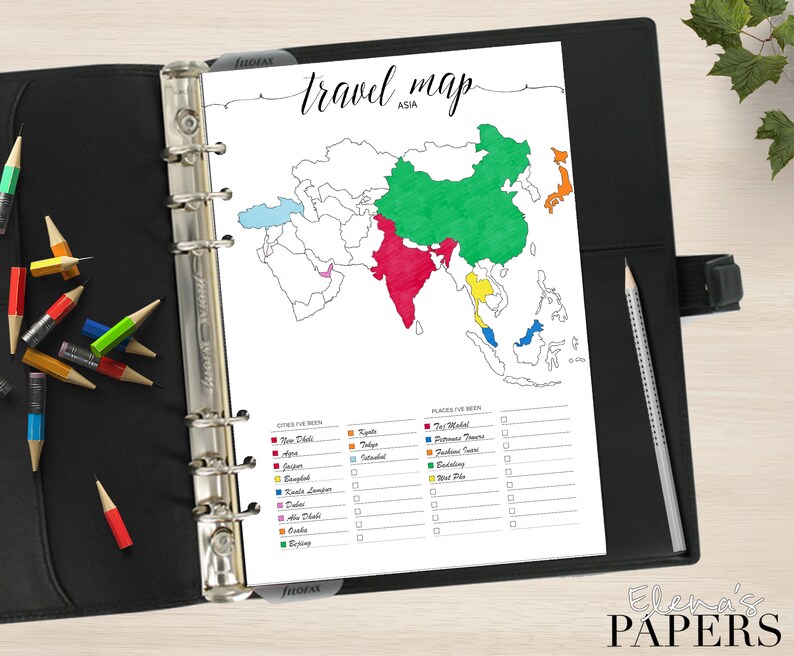 Printable TRAVEL ASIA MAP Insert for Your Personal, A5 and Letter Size ...