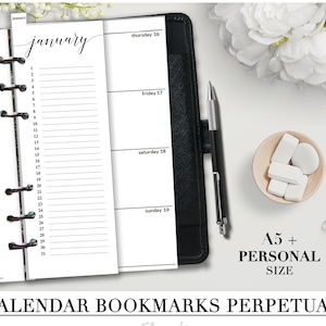 Printable PERPETUAL CALENDAR BOOKMARKS for your A5 and Personal Planner_Monthly Bookmarks_Filofax Personal Refill Month_Birthday calendar