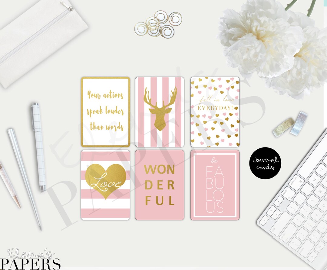 Printable Journal Cards "gold &amp; Pink Style"_pastel Pink_golden Cards ...