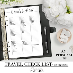 Printable TRAVEL CHECK LIST Insert for Your Personal and A5 Planner ...