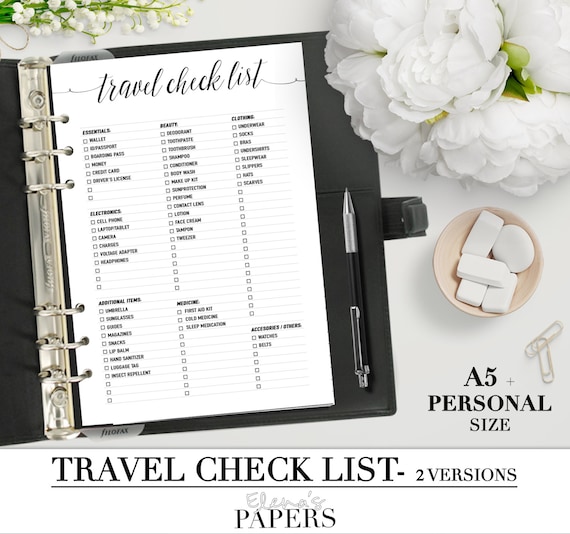 Printable TRAVEL CHECK LIST insert for your Personal and A5 planner_Trip Vacation Packing Organizer_travel packing list_get organized