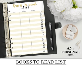 Printable BOOK LIST insert  for your personal and A5 planner+Franklin Covey Planner_to read_gold style