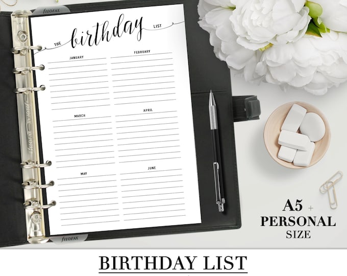 Printable BIRTHDAY LIST Insert for Your Personal A5 and - Etsy