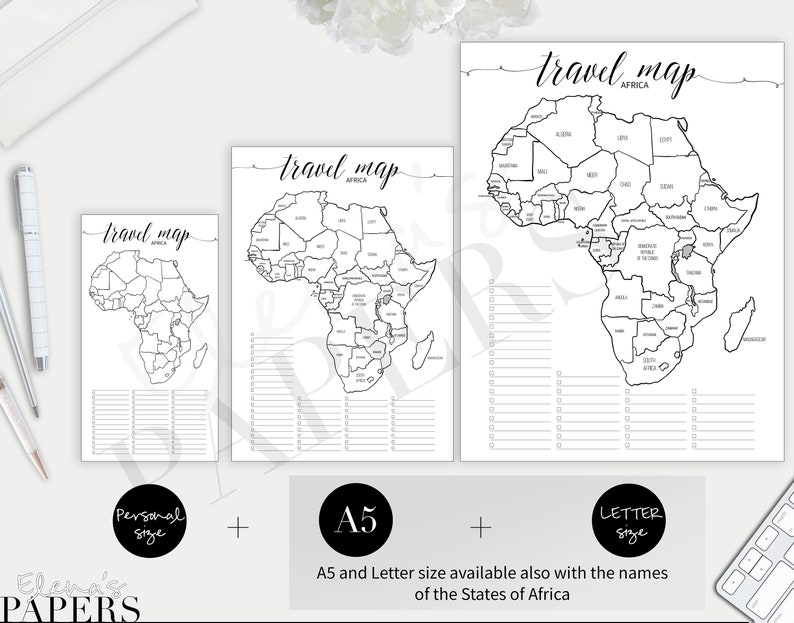 Printable TRAVEL AFRICA MAP Insert for Your Personal, A5 and Letter ...