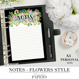 Printable NOTES insert for your Personal and A5 planner+ Franklin Covey planner_FLOWERS style