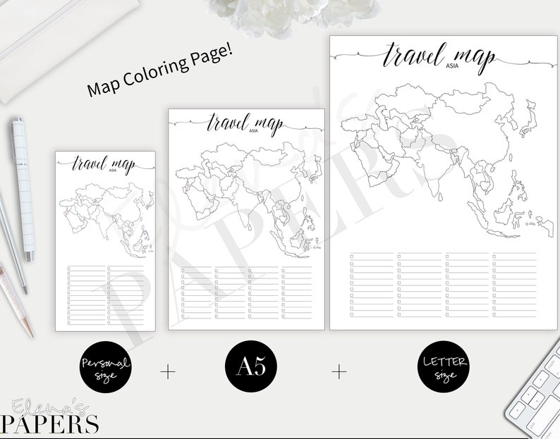 Printable TRAVEL ASIA MAP Insert for Your Personal, A5 and Letter Size ...