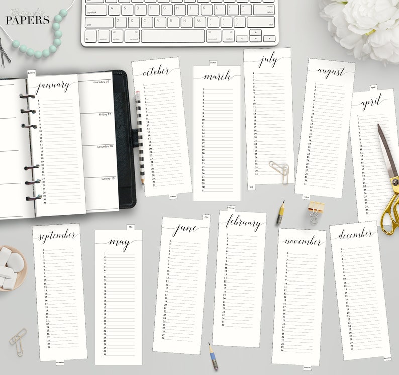 Printable PERPETUAL CALENDAR BOOKMARKS for your A5 and Etsy