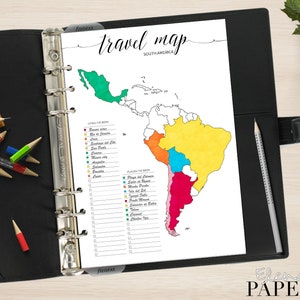 Druckbare Reise Südamerika KARTE Einlage für deinen Personal, A5 und Letter Planner_Trip to go_Vacation_Tracker Stadt Amerika_Coloring Pdf