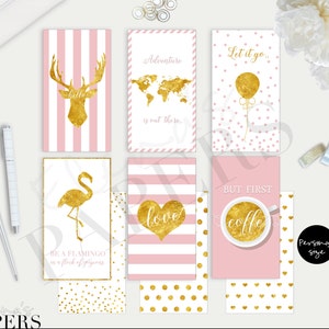 Wydrukowane przekładki w stylu ZŁOTYM I RÓŻOWYM 2.0 do Twojego osobistego planera_Różowe pastelowe i złote przekładki_cytat w formacie PDF_flamingo_coffee_deer
