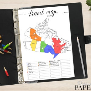 Printable TRAVEL CANADA MAP insert for your Pocket, Personal, A5, Letter, Happy planner_Trip to go_Vacation_Tracker city_Coloring Pdf
