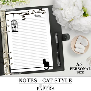 かわいい黒猫のノートがあなたのパーソナルプランナーと A5 プランナーに挿入されます_CAT pdf sheet_note_black and white