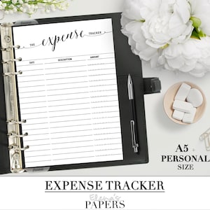 SEGUIMIENTO DE GASTOS imprimible para su Personal, A5, Carta y Happy Planner Tamaño clásico_Blanco y negro_Inserciones de PRESUPUESTO_Hoja de dinero Filofax