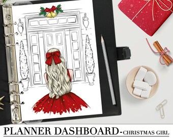 Printable DASHBOARD for your Pocket, Personal, A5 and Letter size Planner_Christmas_Girl_woman_Navidad_illustration_agenda pdf