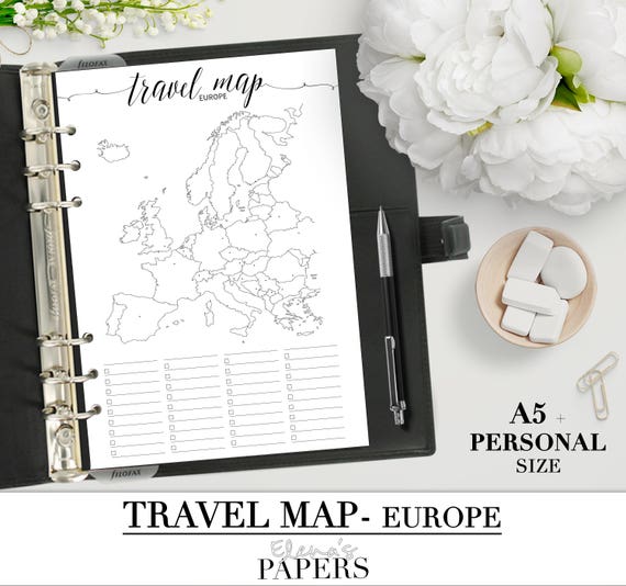 Printable Travel Europe Map Insert For Your Personal A5 And Etsy