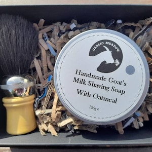 Men’s shaving kit goats milk shaving soap with natural hair shaving brush. Wet shaving kit. Traditional shaving. Eco-friendly. Zero waste