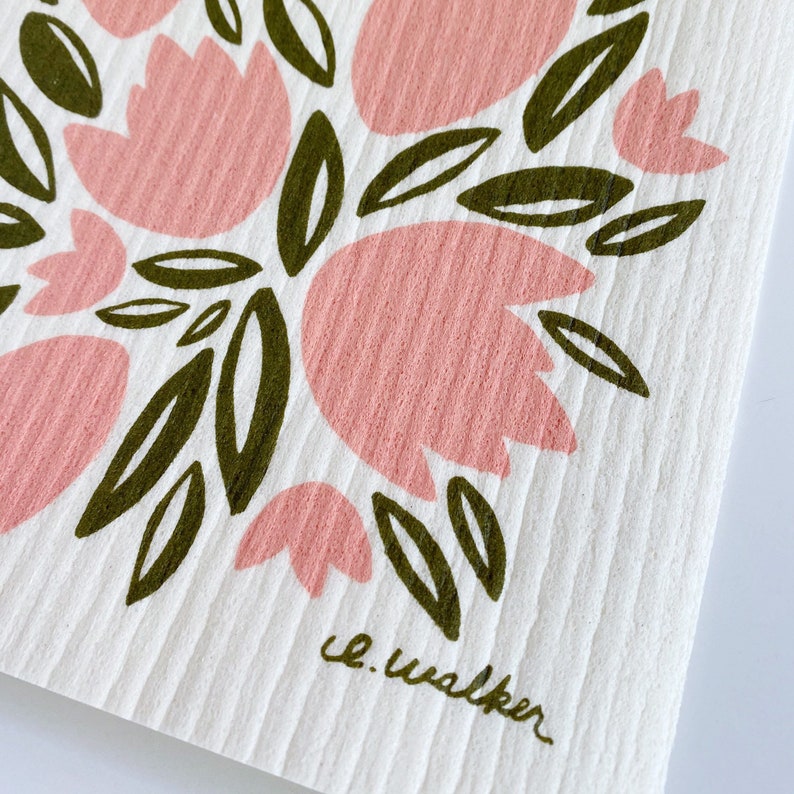 Set of 3 // Pink Tulips // Swedish Dishcloth // Reusable Paper Towel image 3