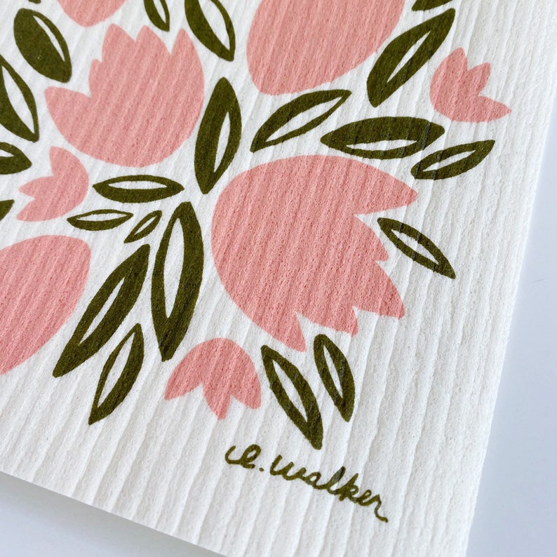 Pink Tulips // Swedish Dishcloth // Reusable Paper Towel image 2