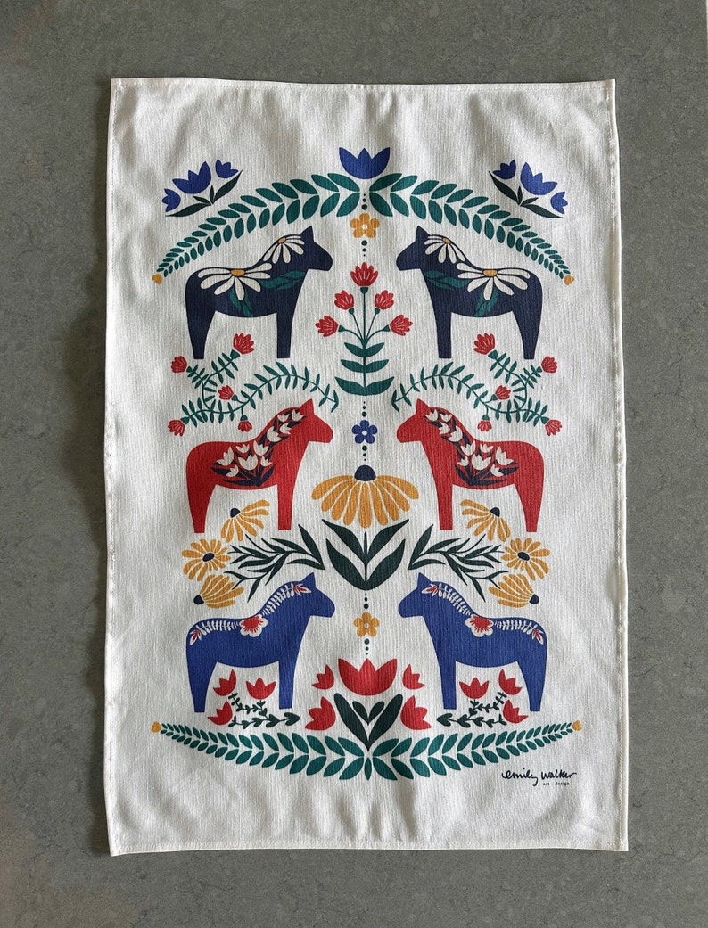 Dala Horse Gift Set // Tea Towel // Swedish Dishcloth image 6
