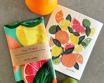 Citrus Gift Set // Tea Towel // Swedish Dishcloth