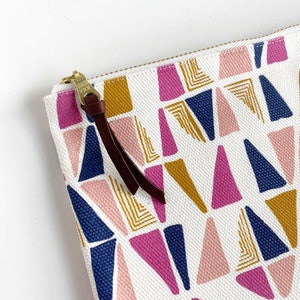 Canvas Zipper Pouch // Triangles // 9 x 6 Pouch // Fully Lined Zipper Pouch image 2