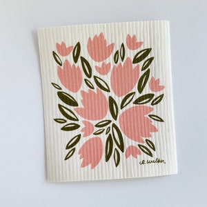 Pink Tulips // Swedish Dishcloth // Reusable Paper Towel image 1