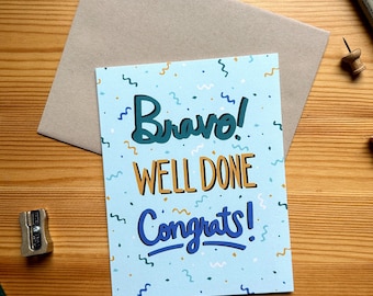 Congratulations Greeting Card // Bravo, Well Done, Congrats! // Blank Inside