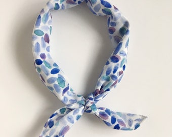 Bandana Head Scarf // Silky Head Scarf // Blue Herringbone Scarf // Poly Crepe de Chine