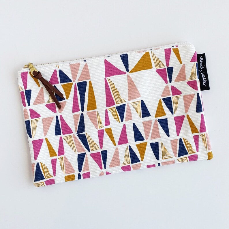 Canvas Zipper Pouch // Triangles // 9 x 6 Pouch // Fully Lined Zipper Pouch image 1