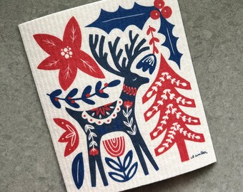 Reindeer // Swedish Dishcloth // Reusable Paper Towel