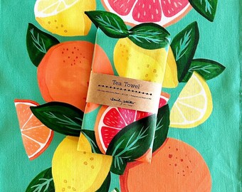 Citrus tea towel // Hostess gift // Kitchen towel // Floral Kitchen towel