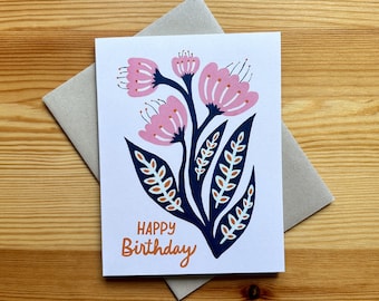 Happy Birthday Greeting Card // Floral Birthday Card