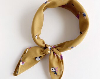 Bandana Head Scarf // Silky Head ScarfMustard Floral Scarf // Poly Crepe de Chine