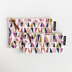 Canvas Zipper Pouch // Triangles // 9 x 6 Pouch // Fully Lined Zipper Pouch image 5