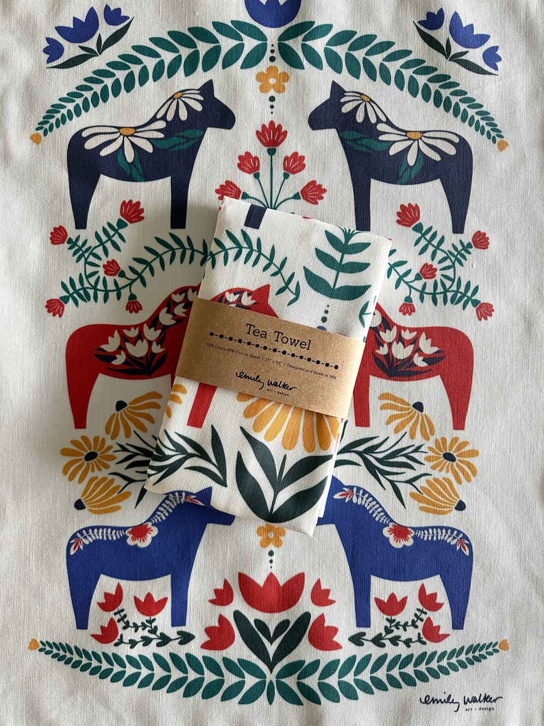 Dala Horse Gift Set // Tea Towel // Swedish Dishcloth image 2