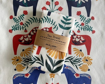 Dala horse tea towel // Hostess gift // Kitchen towel // Tea towel