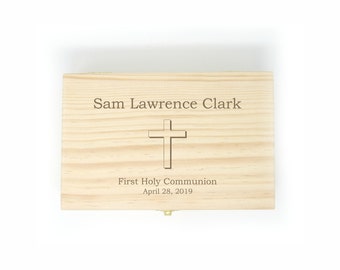 1st Communion Gift, Holy Communion, Confirmation, Engraved Keepsake Box, Treasure Box,  Personalized Baptism Gift, Custom Christening Gift